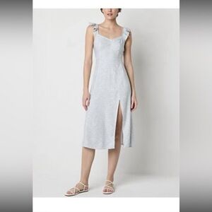 Arizona White Floral Ruffle-Shoulder Midi Dress